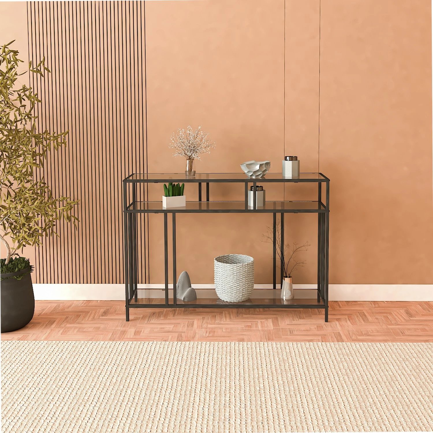 Komodë Hanah Home, Venedik, ngjyrë e zezë, xham fume, 100cm