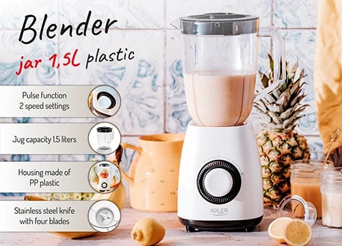 Blender, Adler, AD 4085, 1.5L gotë plastike BPA-free, 1000W, 2 shpejtësi + puls Blender, Adler, AD 4085, 1.5L gotë plastike BPA-free, 1000W, 2 shpejtësi + puls