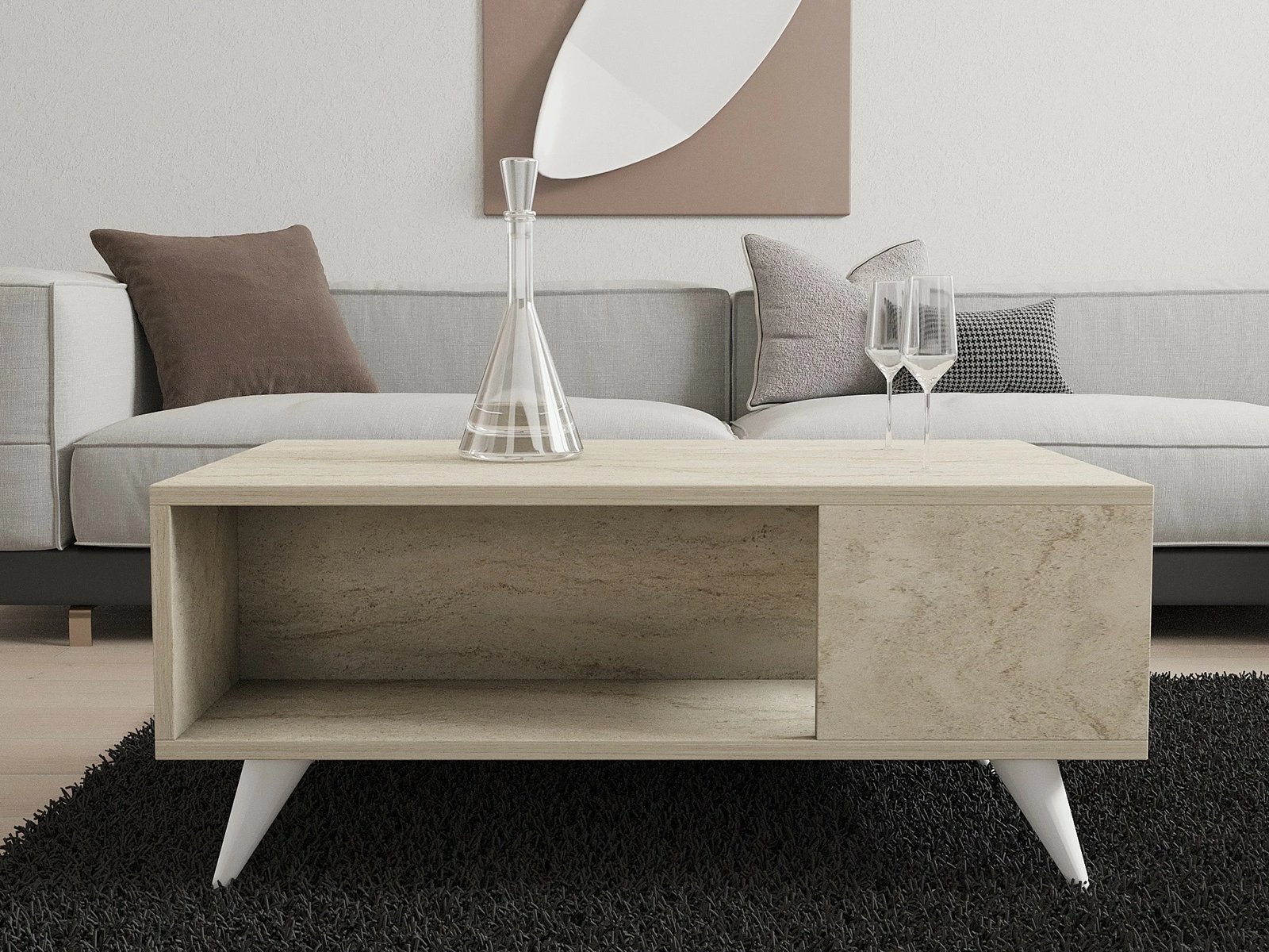 Tavolinë kafeje dy nivele, ngjyrë travertin, Hanah Home Yuka