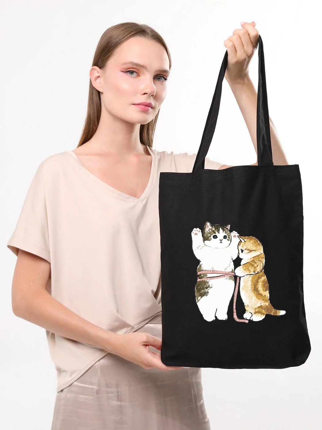 Qese tote Zoozie Bags, e zezë, 35x40x8cm, me mace