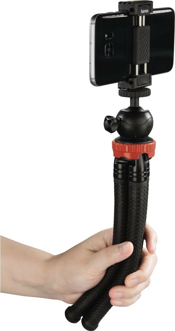Tripod mini Hama Flexpro 3-në-1, 27cm, i kuq/zi