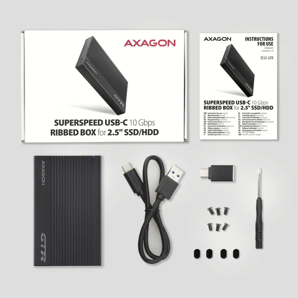 Kasë e jashtme AXAGON EE25-GTR për SSD/HDD 2.5", USB 3.2 Gen 2, e zezë