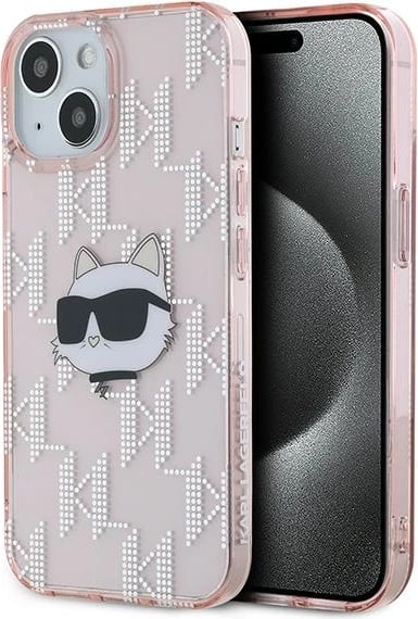 Mbështjellës Karl Lagerfeld IML Choupette Head & Monogram për iPhone 15/14/13, Rozë