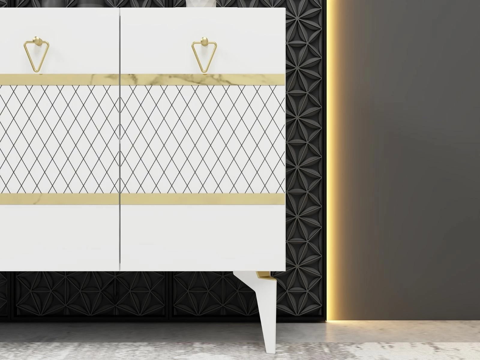 Konsol Skye Decor, e bardhë, ari