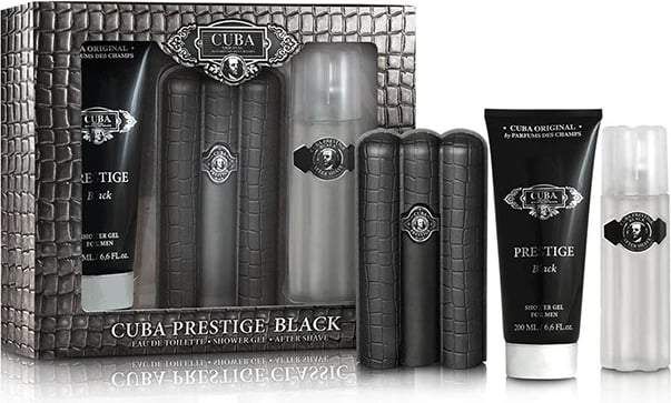 Set Eau de Toilette për meshkuj Cuba Original Prestige Black, 90ml + aftershave 100ml + shower gel 200ml
