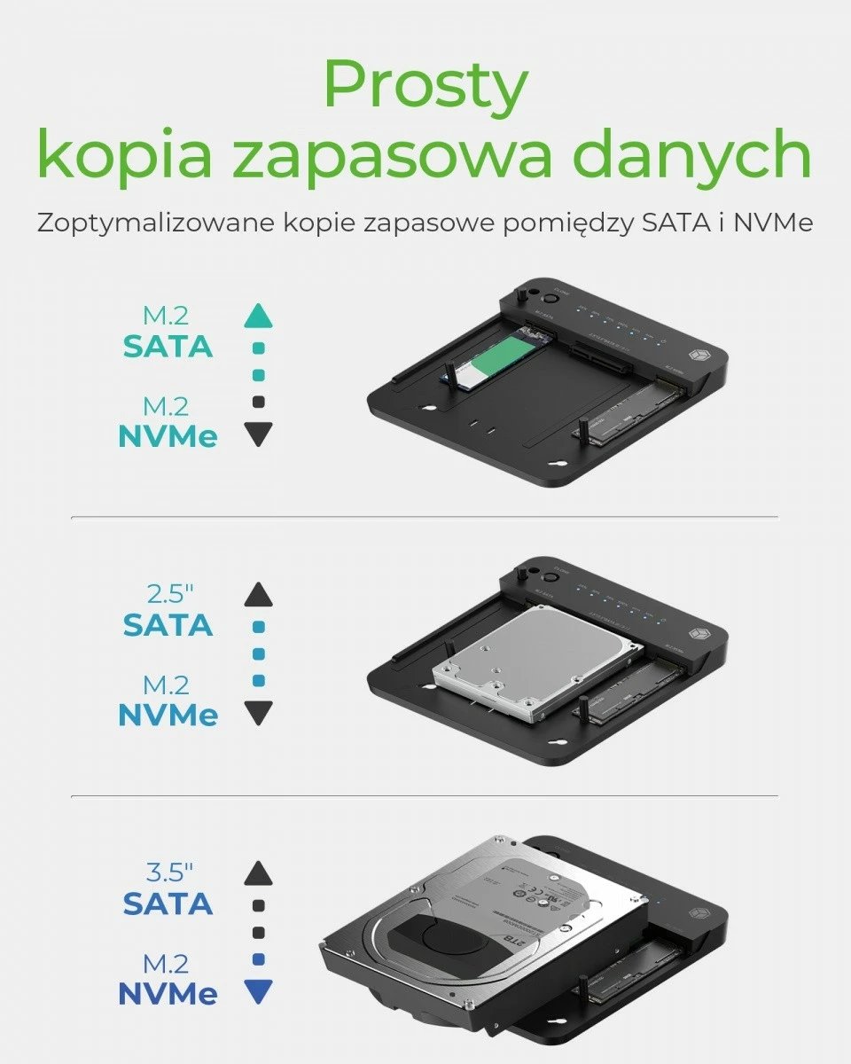 Stacion docking dhe klonimi IcyBox IB-2915MSCL-C31 për SSD/HDD M.2 NVMe, SATA 2.5''/3.5'', i zi