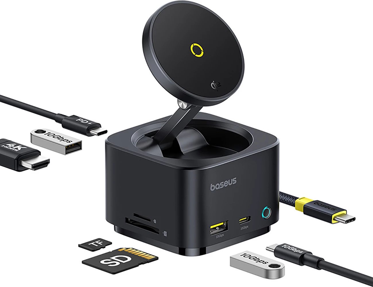Kasë Baseus MagPro Series II 7-in-1 me karikues wireless MagSafe 15W, HDMI, USB-A, USB-C, SD/TF, e zezë