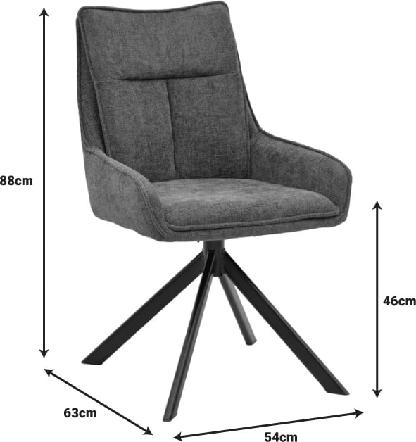 Karrige me mbështetëse Konelian, material tekstili ngjyrë gri e errët, këmbë metalike të zeza, 54x63x88cm (set prej 2 copash)