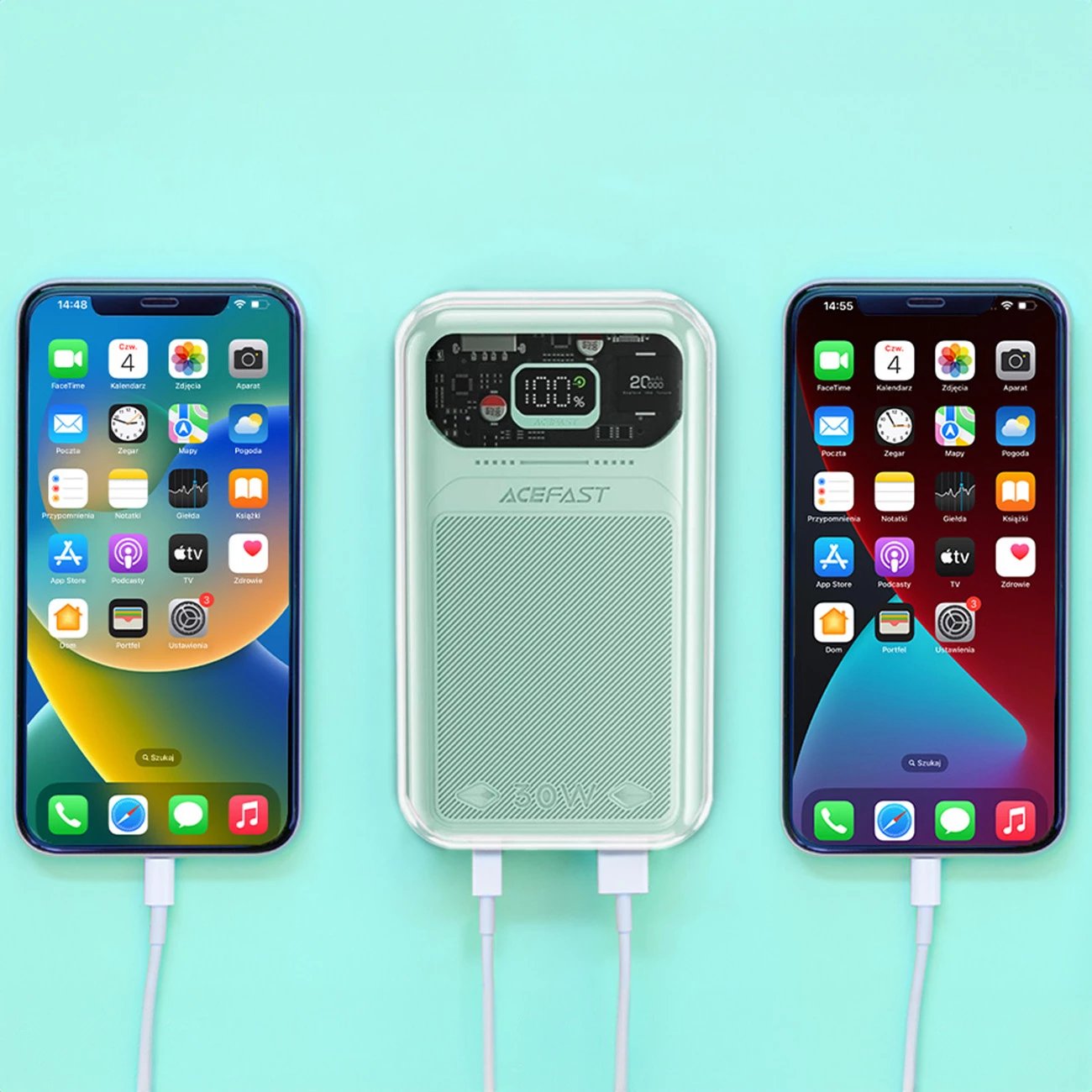 Powerbank Acefast Sparkling Series M2, 20000mAh, 30W, i gjelbër