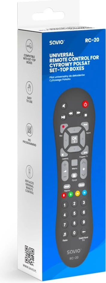 Telekomandë SAVIO RC-20 për TV/DTV, me butona, e zezë