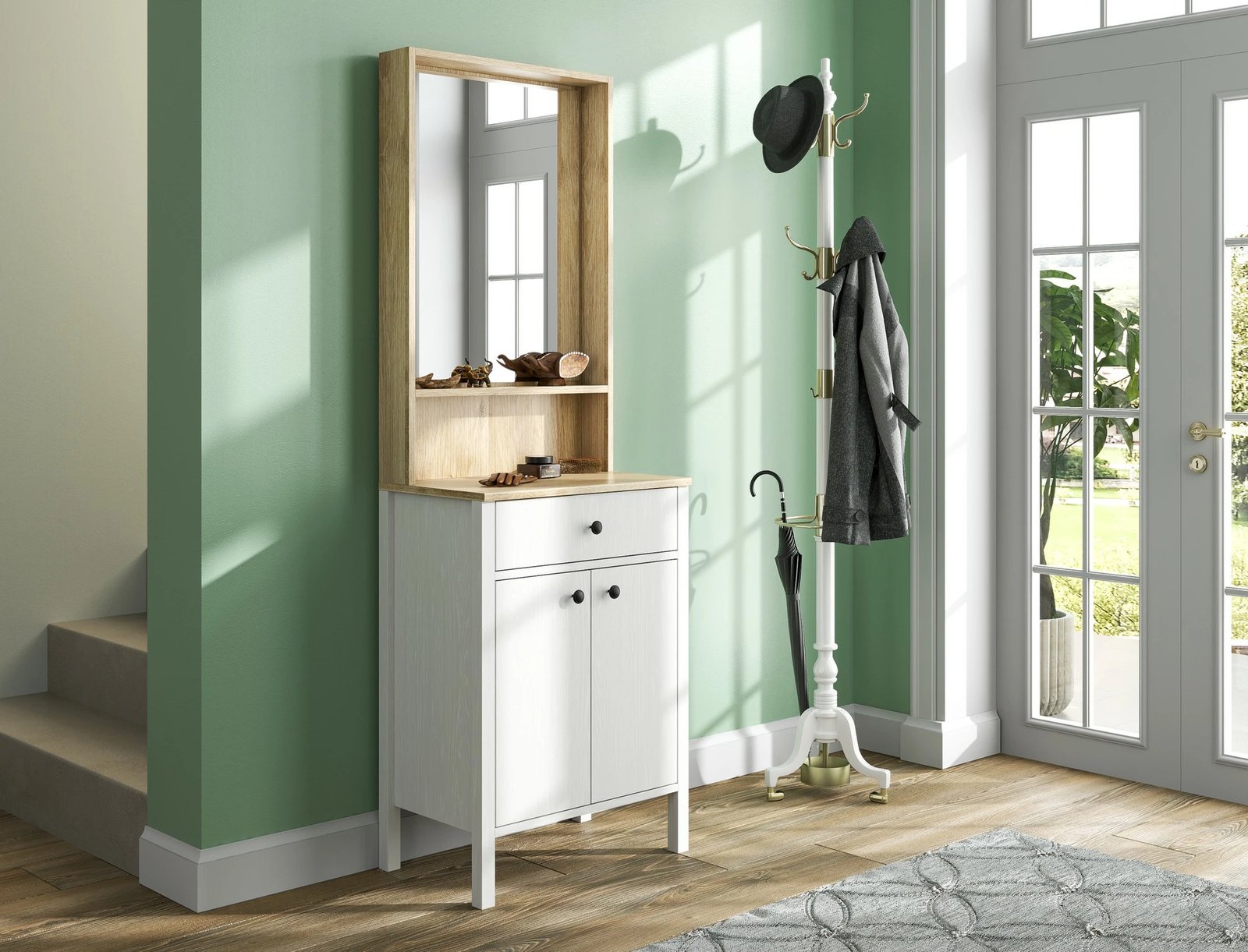 Stendë korridori Hanah Home, FRN-20078, ngjyrë druri dhe e bardhë, 63x190x38cm