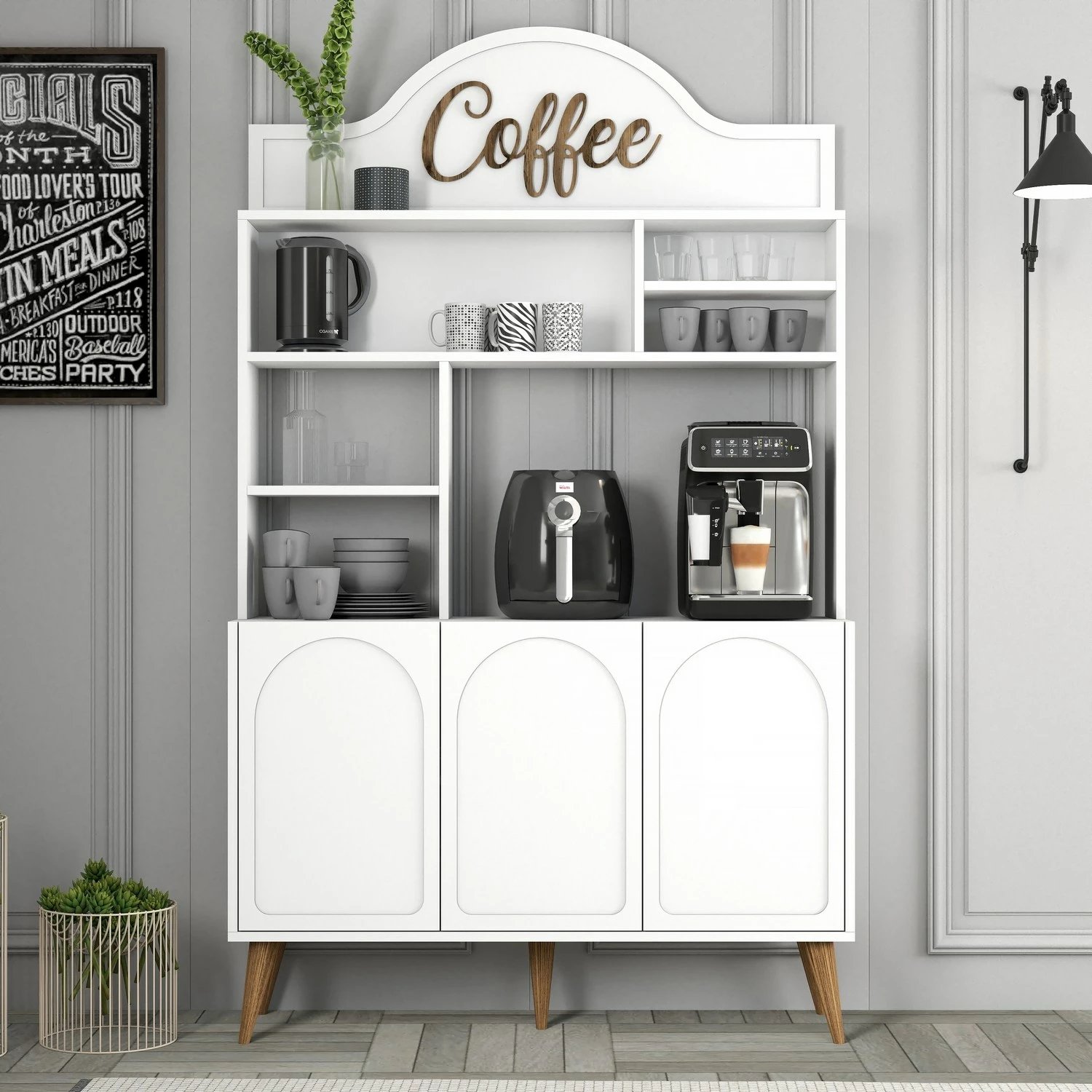Dollap për kafe, Skye Decor, Lyon 120, i bardhë dhe arre