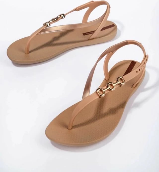 Sandale flip-flop për femra Ipanema, bezhë me të arta