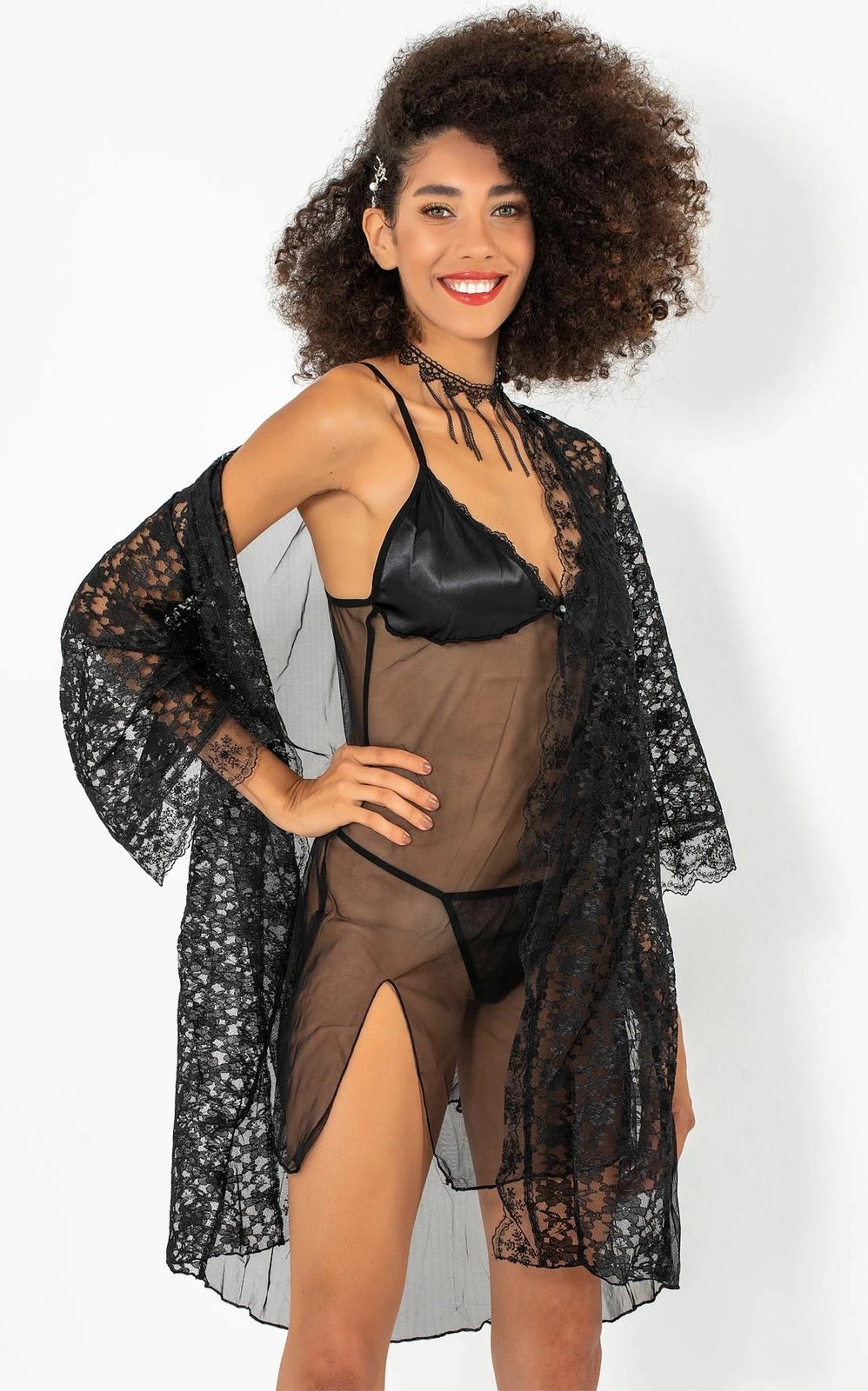 Set fustan nate me peniuar, ngjyrë e zezë, Jumeon, 011-008007