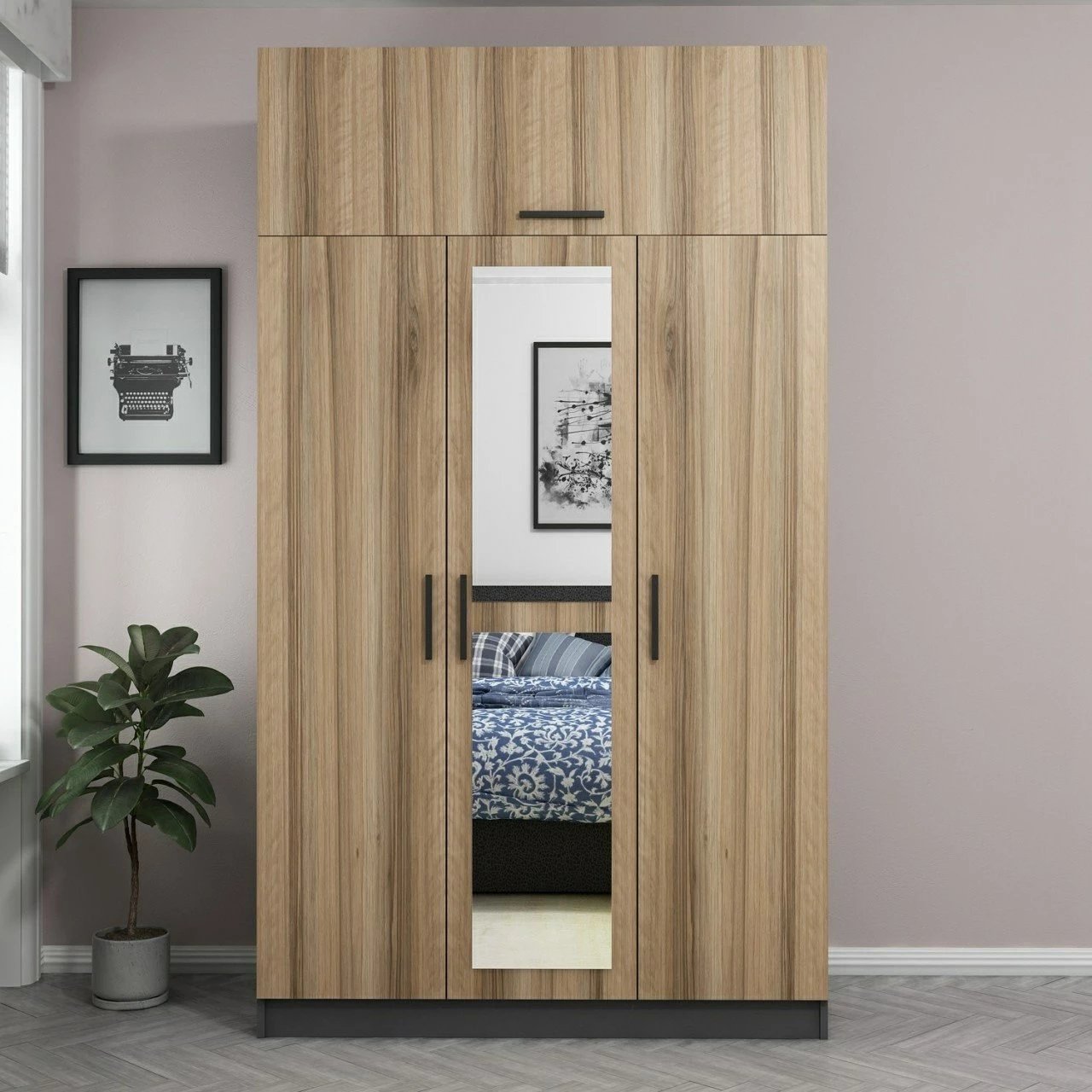 Dollap garderobe Skye Decor, 3 kapak, ngjyrë dore, 135x255x52 cm