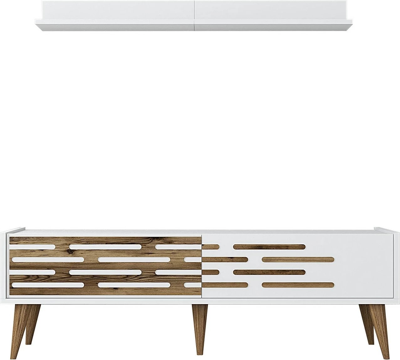 Komodë TV me rafte, ngjyrë e bardhë, Valensiya 140, Skye Decor