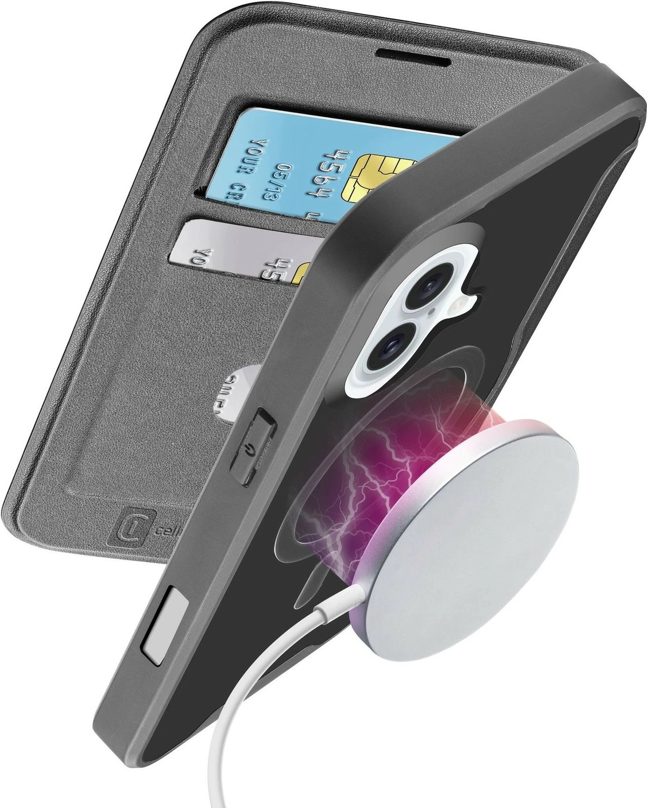 Mbështjellës Cellularline Book Case Daily MAG për iPhone 16, e zezë