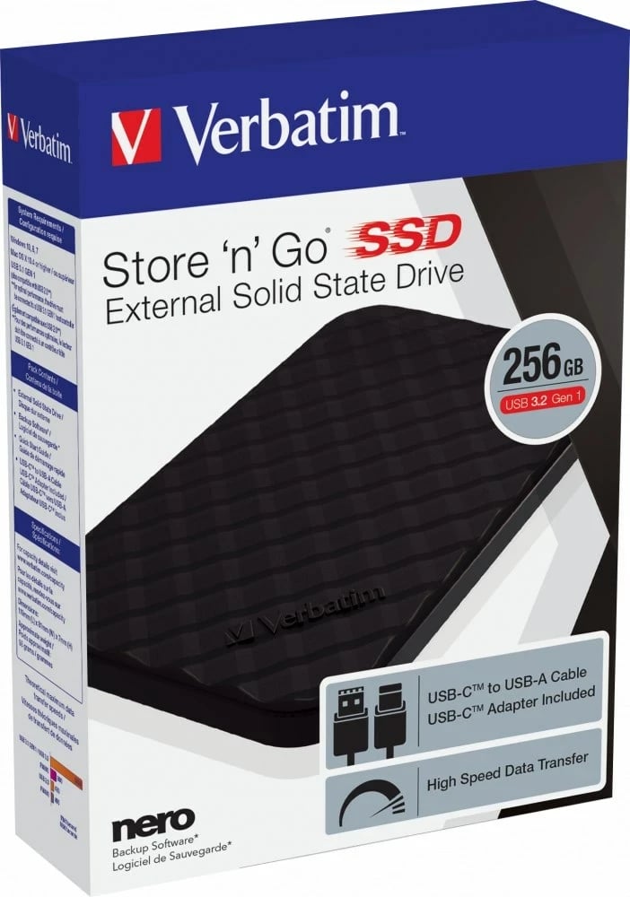 SSD Verbatim Store 'n' Go, 256 GB, USB Type-C, Zi