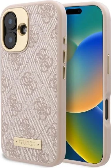 Mbështjellës Guess 4G Logo Plate MagSafe për iPhone 16, Rozë