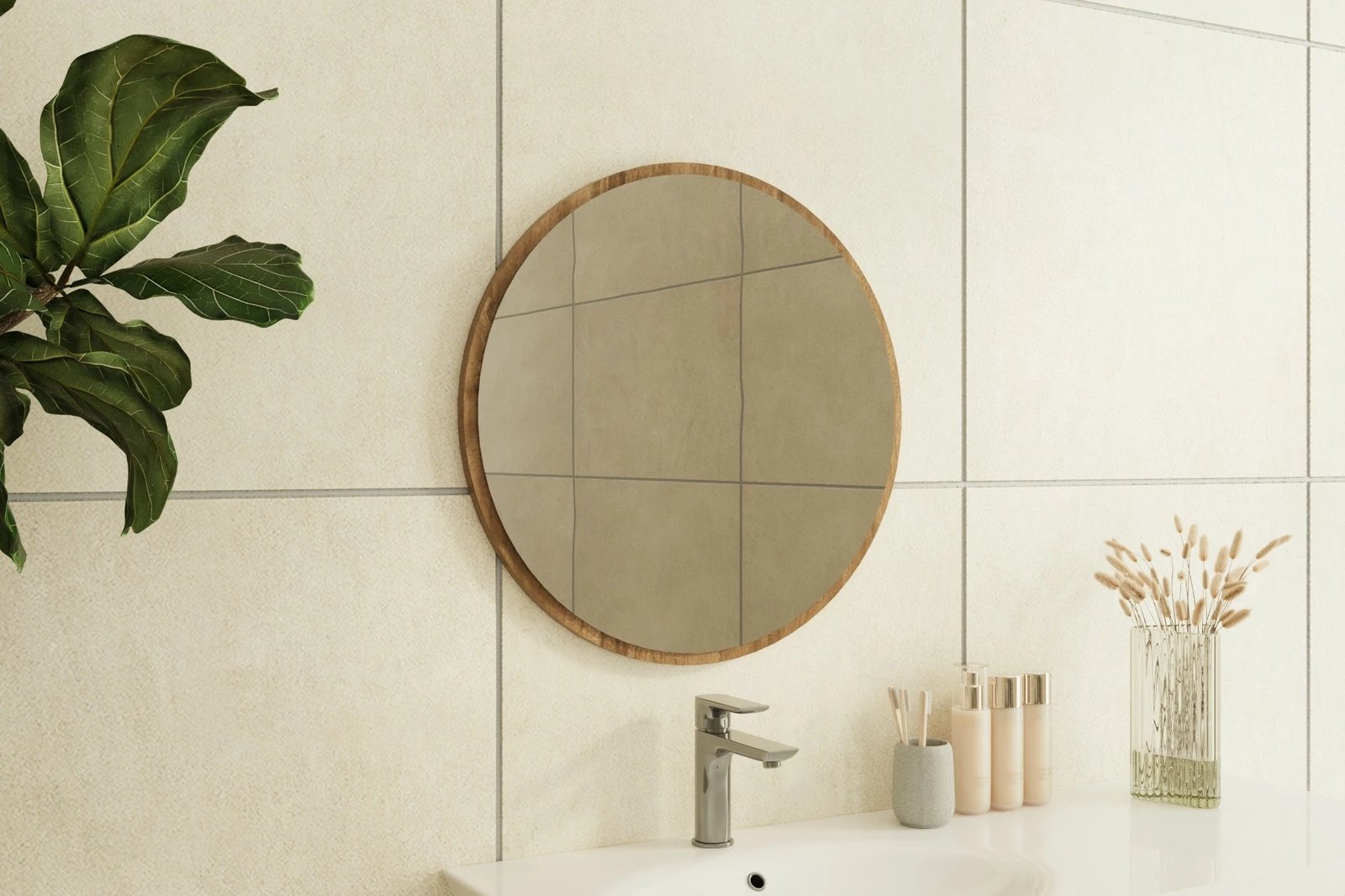 Pasqyrë e rrumbullakët, ngjyrë arre, Ozze, 60x60cm