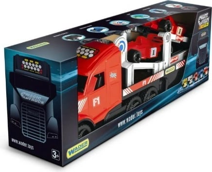 Set kamion transportues Magic Truck Action Formula 1, Wader 36241, 79 cm, plastikë, pa bateri, 3+, e kuqe/zezë/bardhë, set me 2 makina