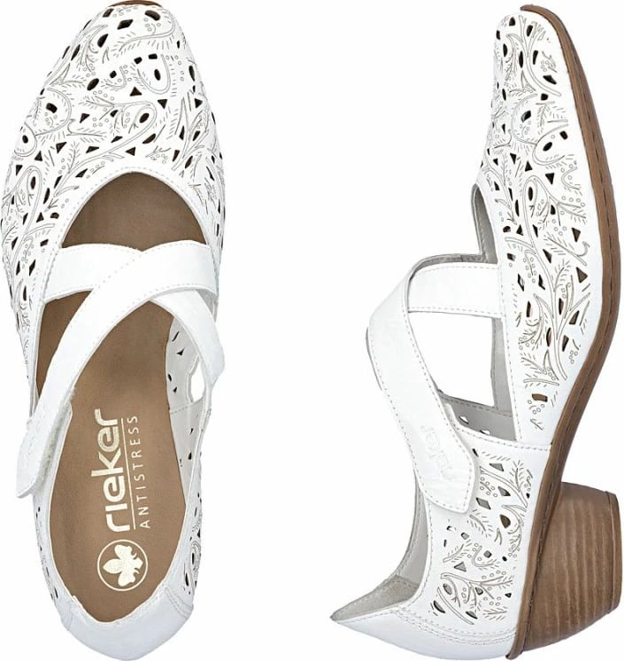 Këpucë me take Rieker për femra, të bardha