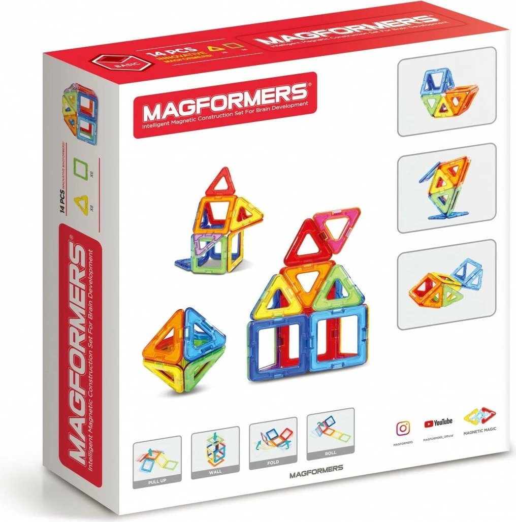 Set blloqe magnetike, Magformers BASIC 14 005-701003, 14 copë, për moshat 3+, shumëngjyrëshe