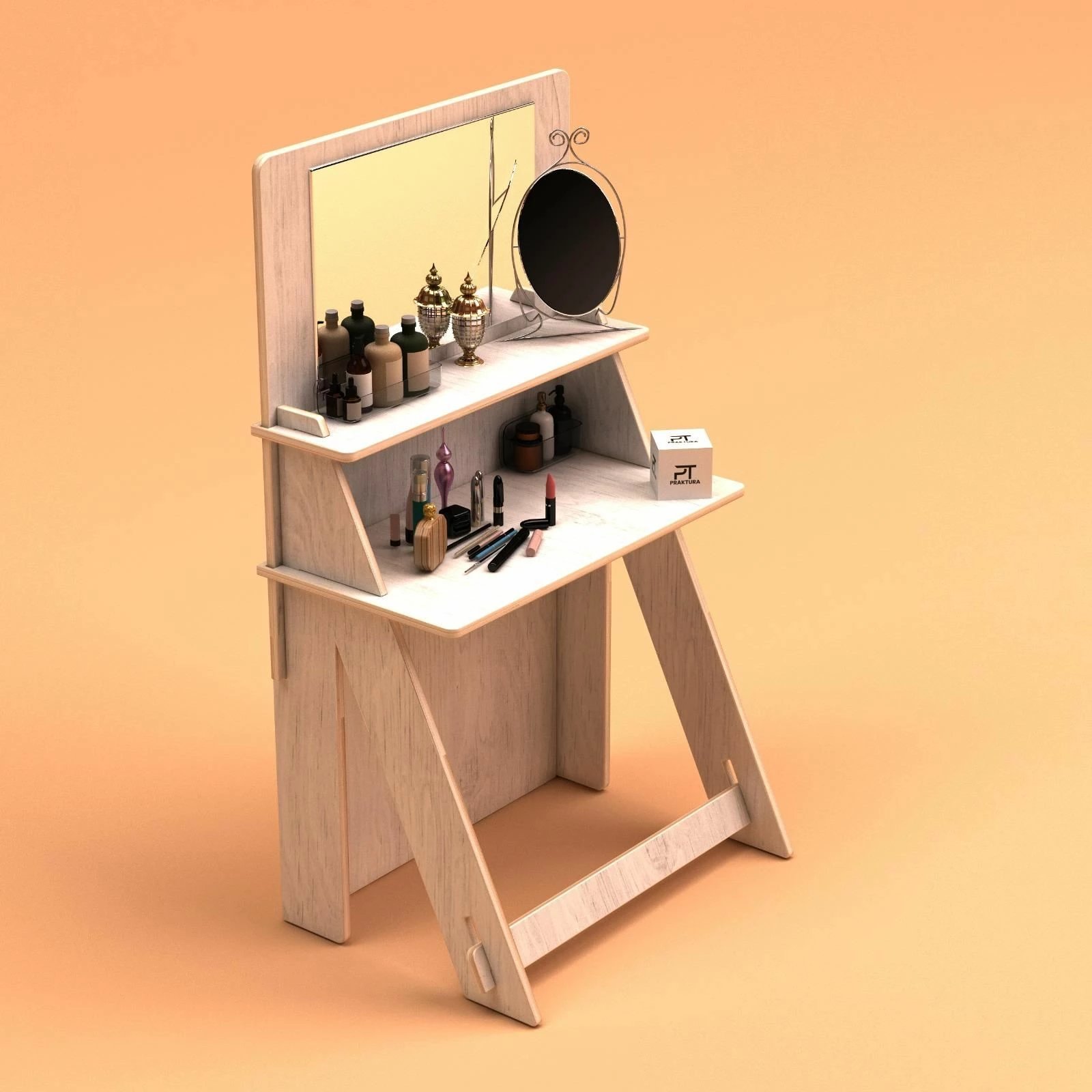 Tavolinë grimi Skye Decor, ngjyrë druri natyral