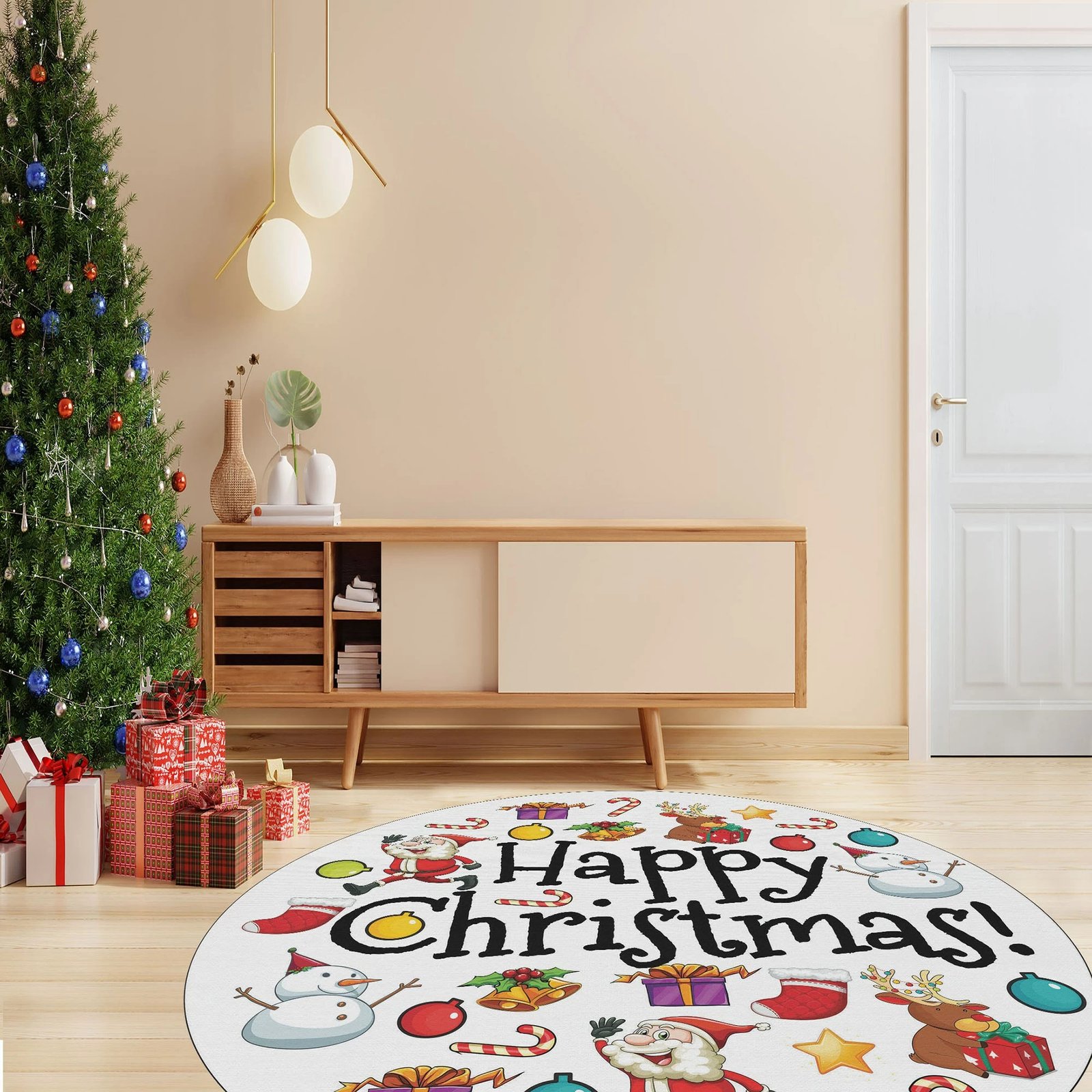 Qilim i rrumbullakët, temë festive, shumëngjyrësh, 90cm, Conceptum Hypnose, Woopamuk444