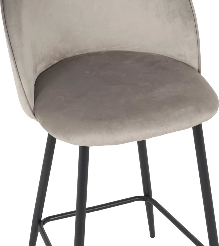 Karrige për bar Perch, kadife gri, këmbë metalike të zeza, 50x43x99cm, set prej 2 copash