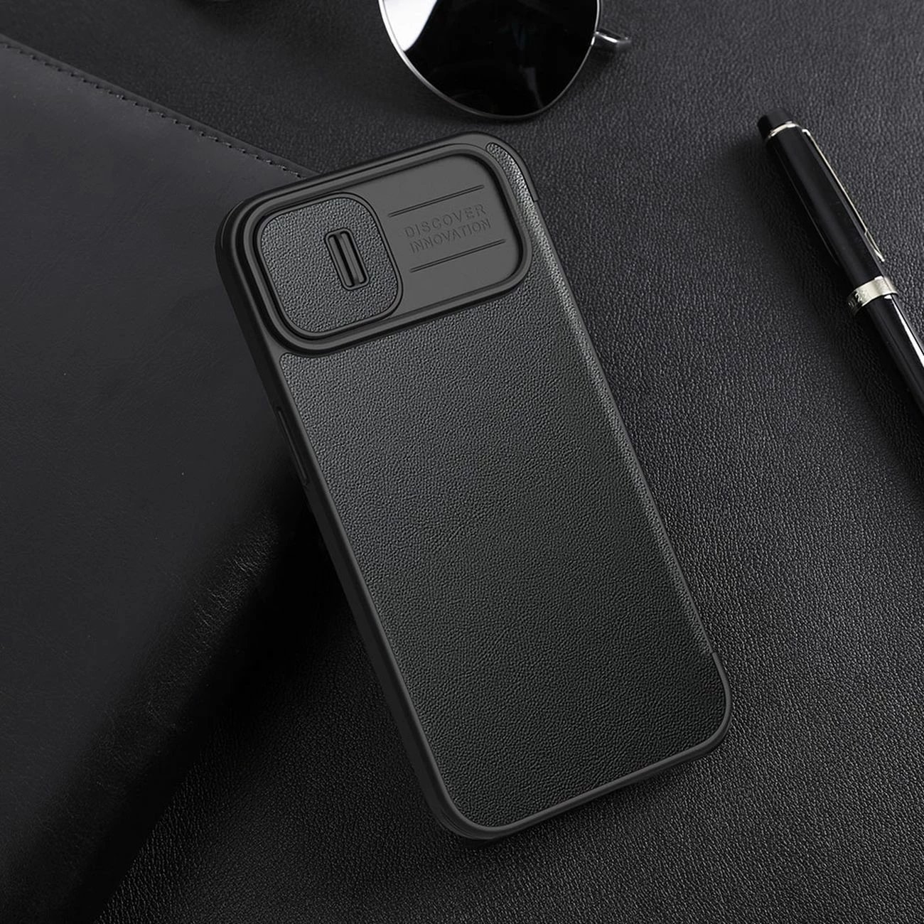 Mbështjellës Nillkin Qin Cloth Pro Case për iPhone 14 Plus, me kapak dhe mbulesë kamere, Gri
