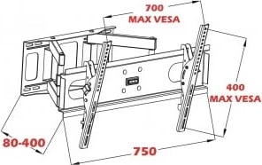 Mbajtëse për televizor ART AR-44, 14-42", e zezë