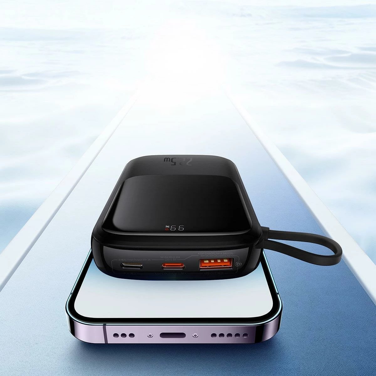 Powerbank Baseus Qpow Digital Display 10000mAh, 22.5W, me kabllo USB-C të integruar, e zezë