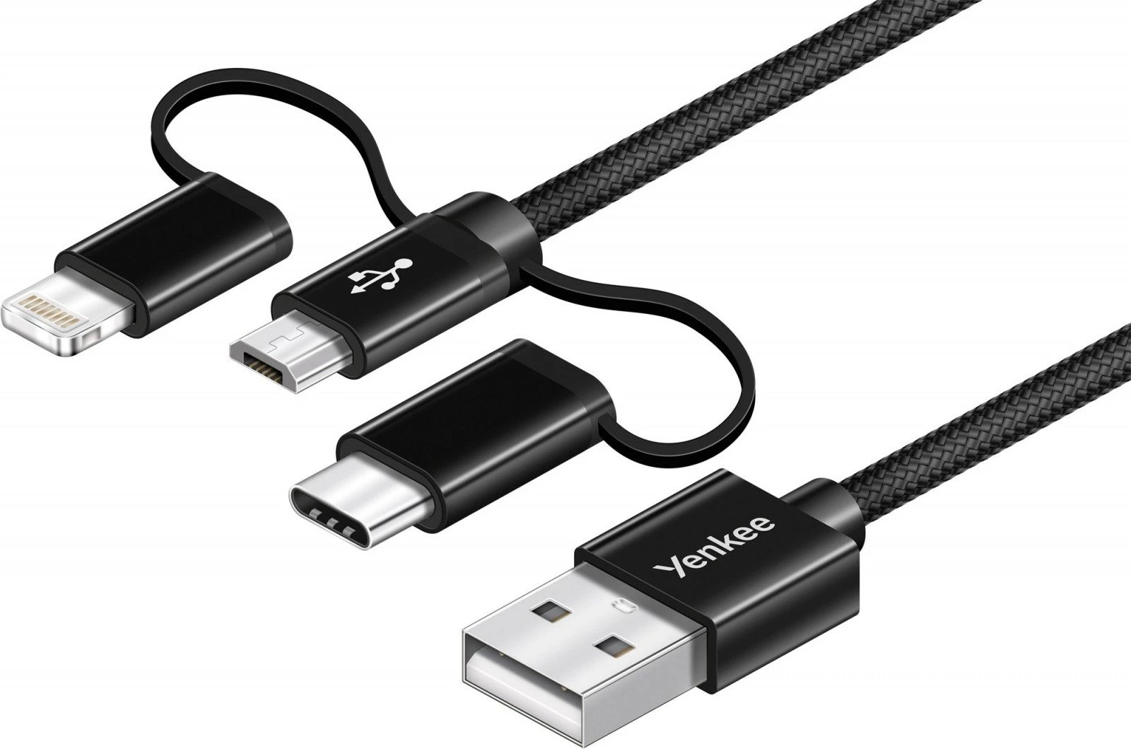 Kabllo universale YENKEE YCU 400BK, 1m, USB A në USB C/Micro USB/Lightning, e zezë Kabllo universale YENKEE YCU 400BK, 1m, USB A në USB C/Micro USB/Lightning, e zezë