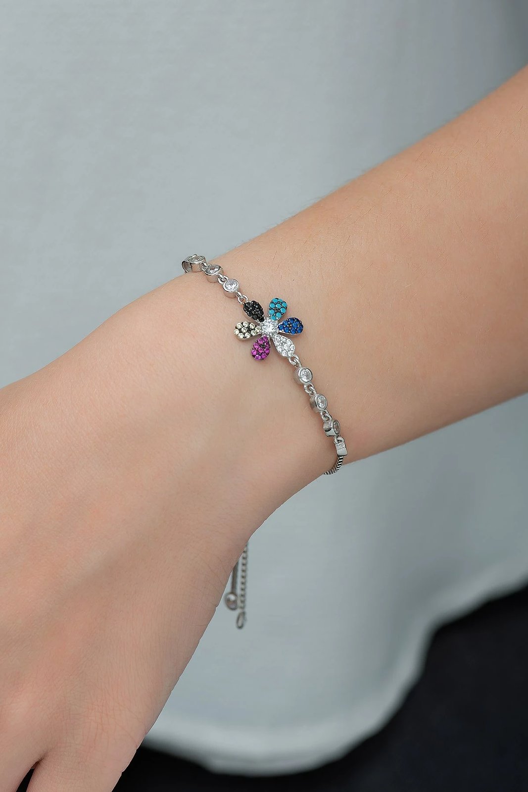 Byzylyk argjendi Jumeon, TRDYL809, ngjyrë argjendi, blu e errët, fuksia, e bardhë