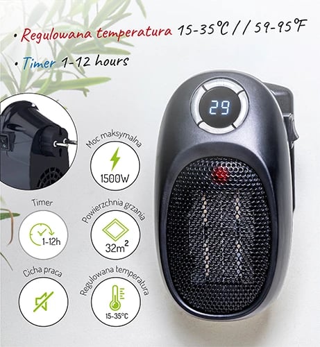 Ngrohës portativ, Adler, AD 7726 Thermofan Easy Heater, 1500W, timer 1-12h, kontroll temperature 15-35°C, element qeramik, i zi
