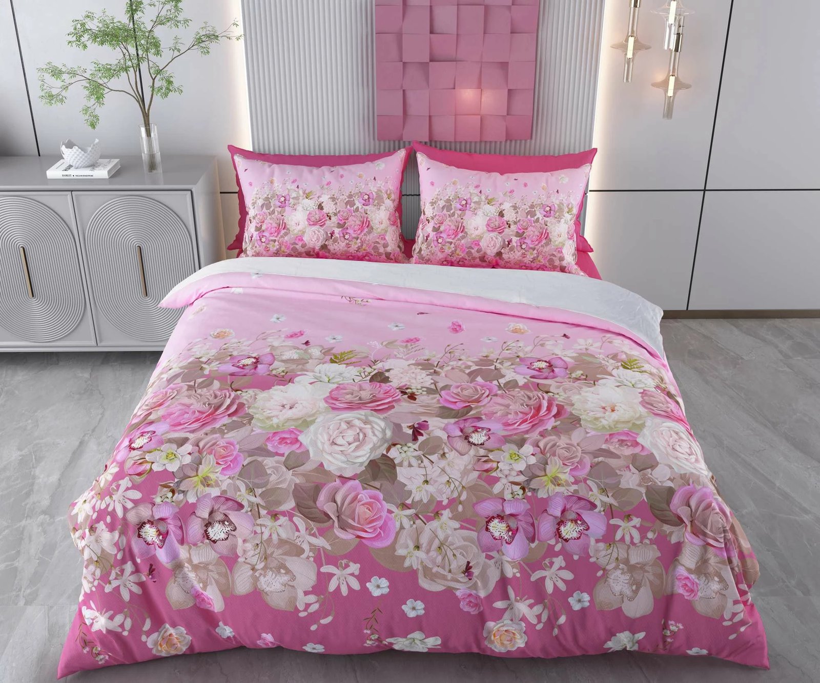 Set mbulesë për jorgan Super King, Melinda, rozë, e bardhë, kafe, L'Essentiel Linge de Maison