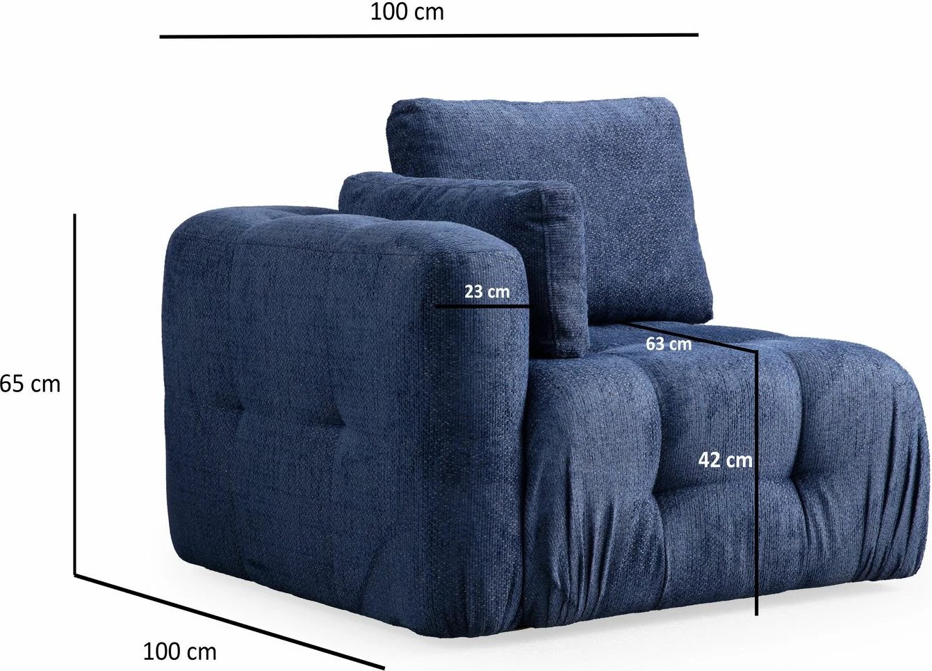Këndare Amaris 3 vende me pouffe, ngjyrë navy blue