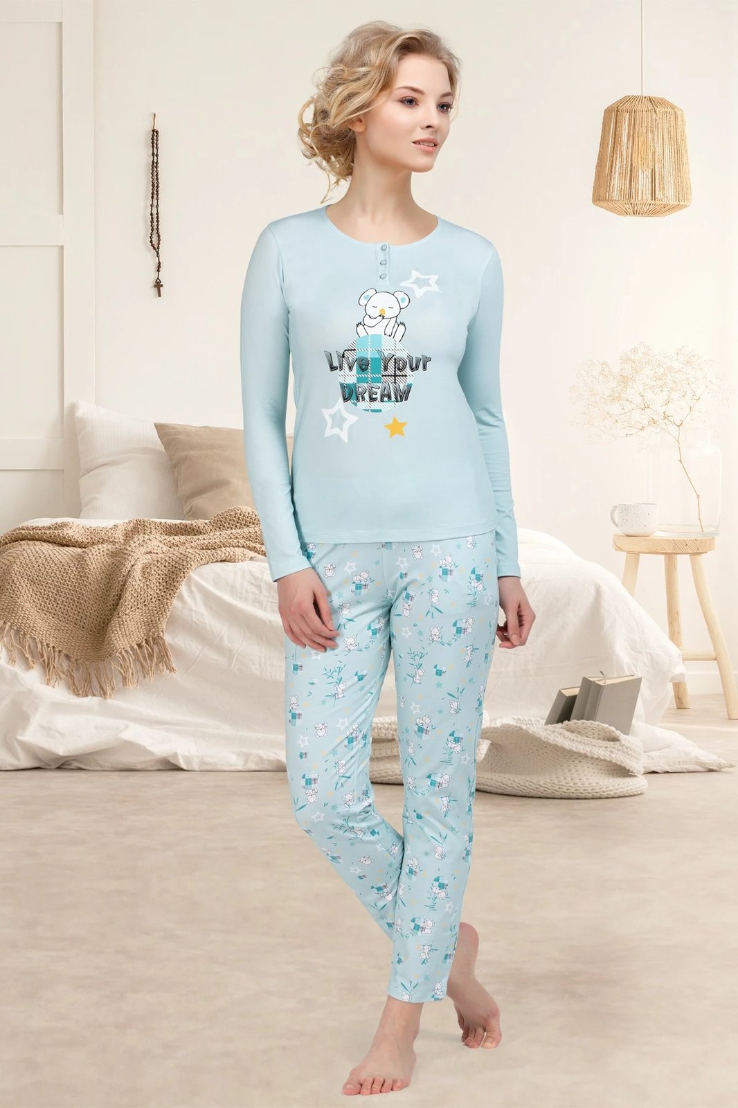 Set pizhamash për gra, Jumeon, 002-000660, ngjyrë e gjelbër