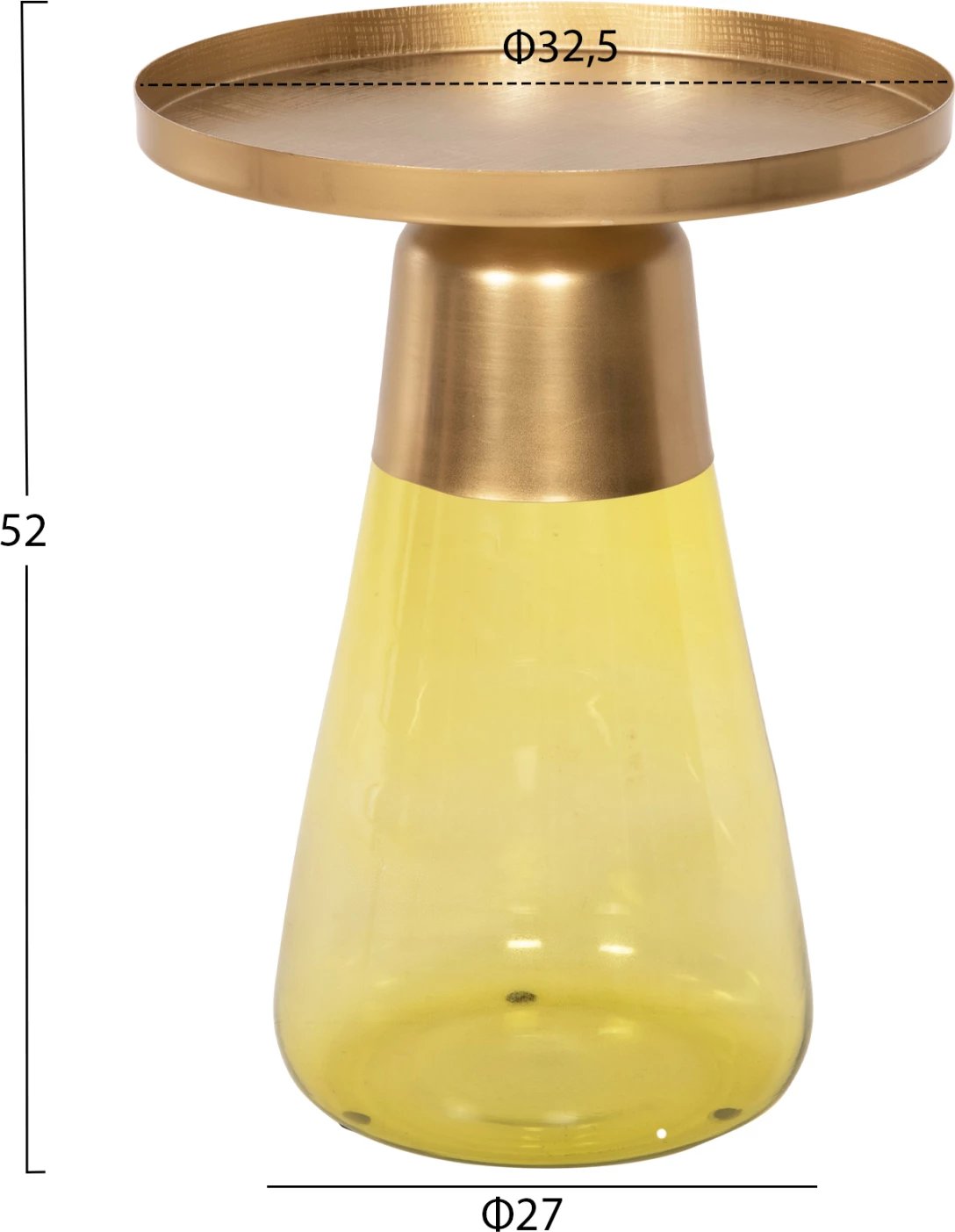 Tavolinë anësore VALERY FH9732 bazë qelqi jeshile e lehtë - majë metali në ar Φ39,5x52H cm