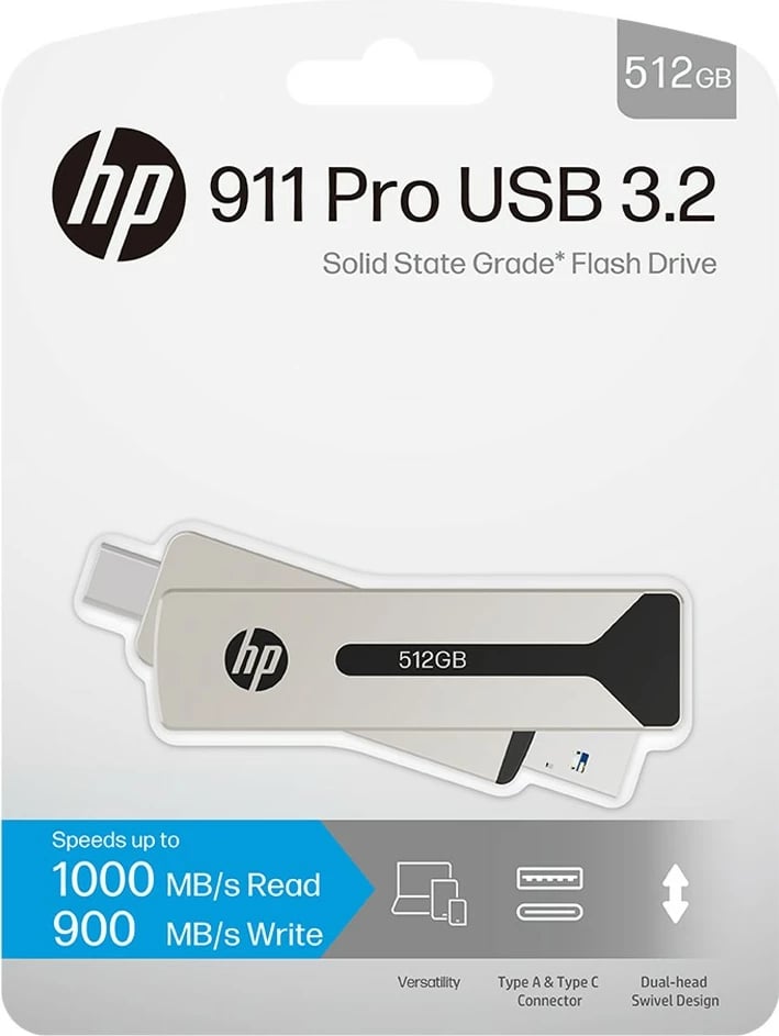 Pendrive HP 911 Pro, 512GB, USB 3.2/USB-C, Nickel