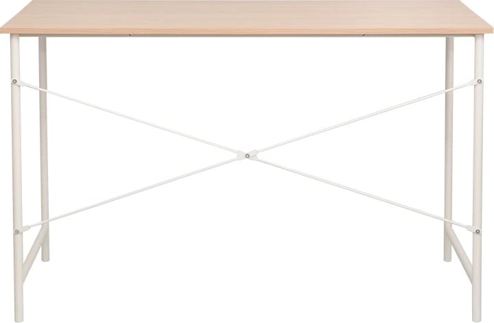 Tavolinë pune Senzia, ngjyrë natyrale, kornizë metalike e bardhë, 120x60x75cm