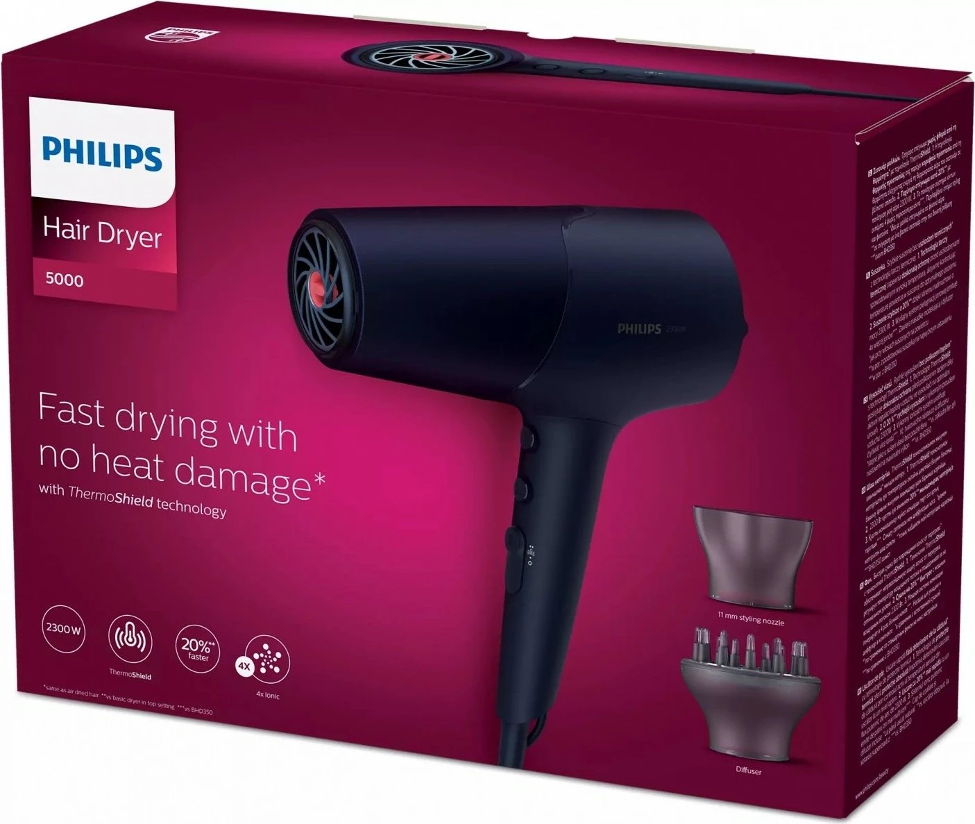 Tharëse flokësh Philips BHD510/00, 2300W, ThermoShield, Blu