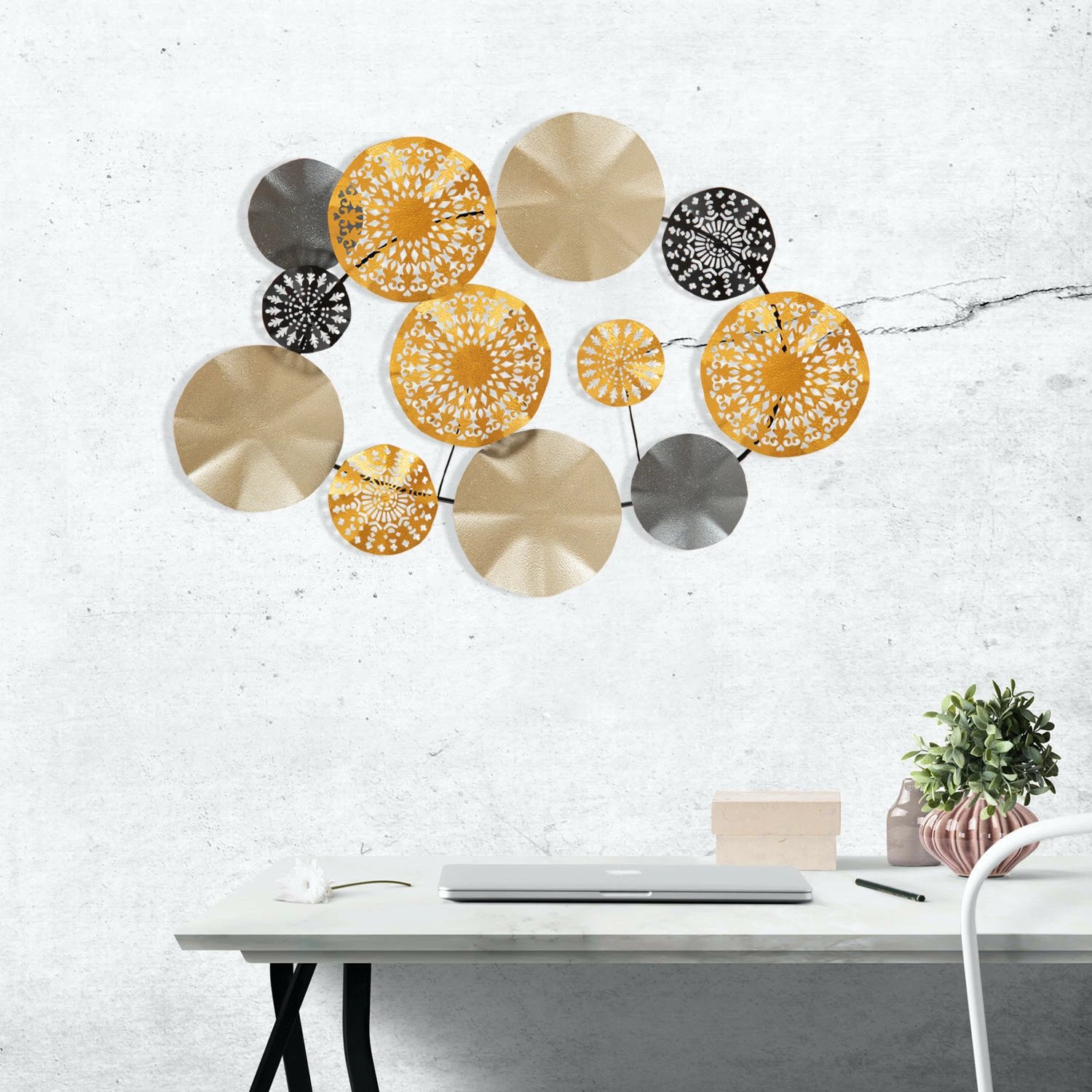 Aksesor dekorativ metalik për mur, Wallity, ngjyrë ari, CH109-1