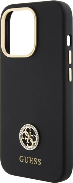Mbështjellës Guess Silicone Logo Strass 4G për iPhone 15 Pro, i zi