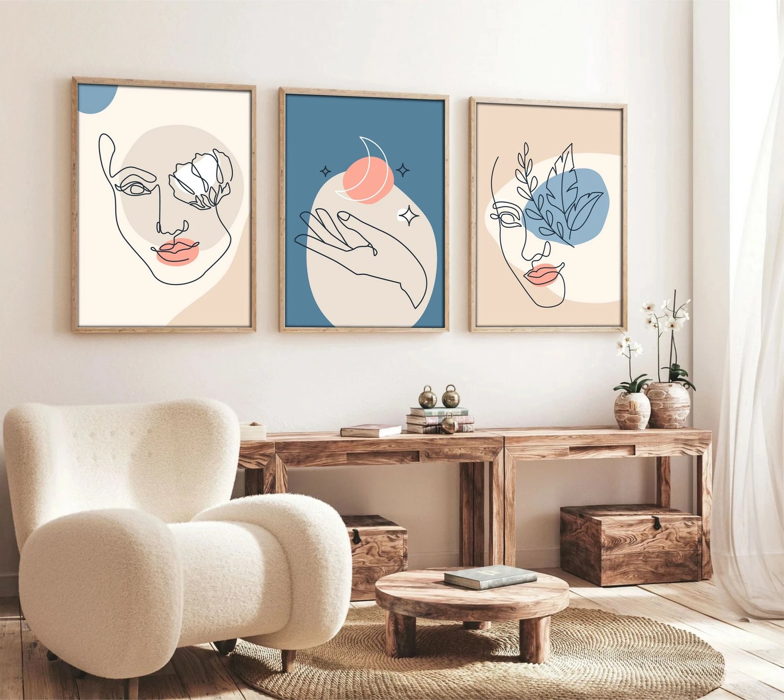 Pikturë dekorative me kornizë MDF (3 copë), Wallity, Huhu139, 50x35cm