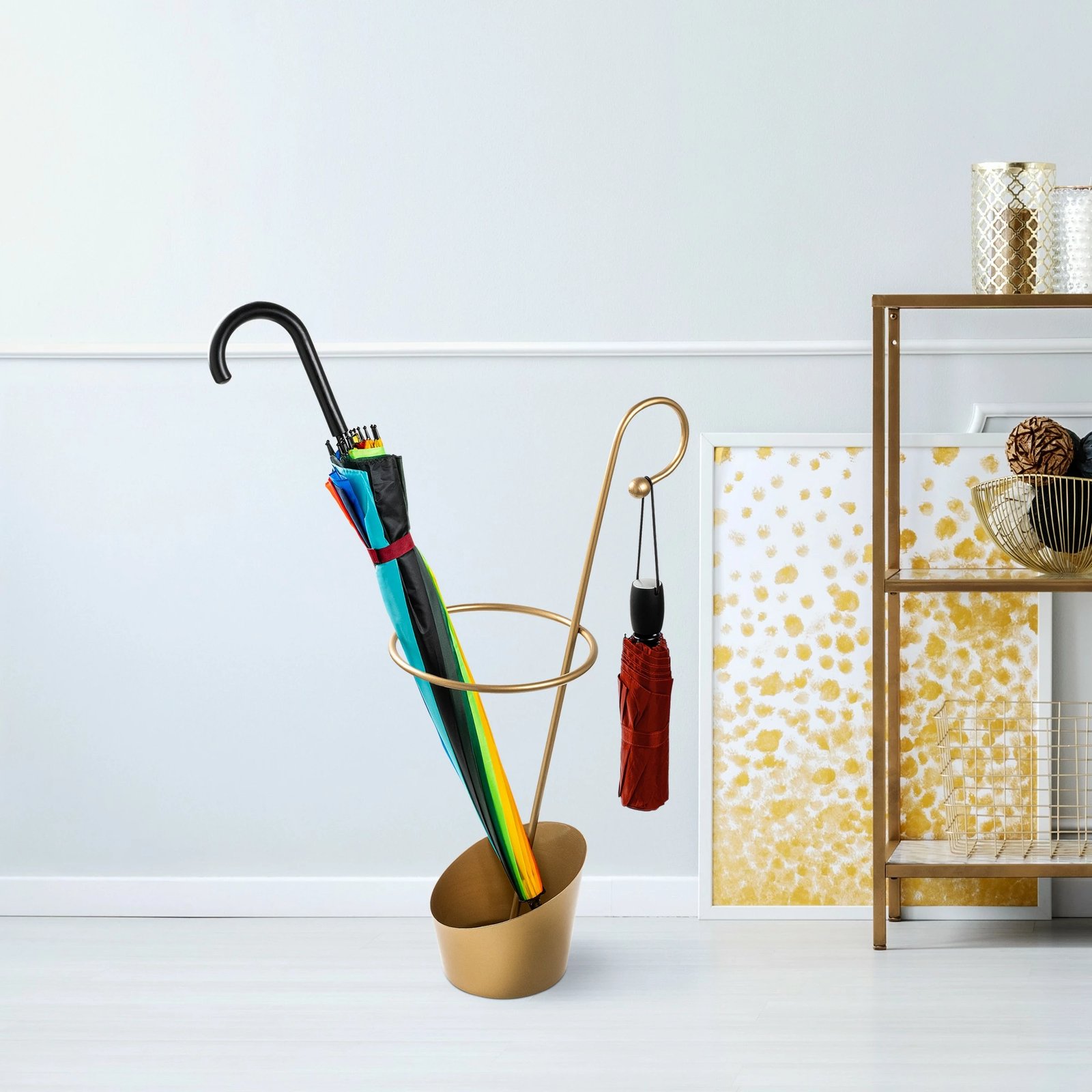 Stendë për ombrella, metalike, ngjyrë ari, Evila Originals, 34x23x67cm