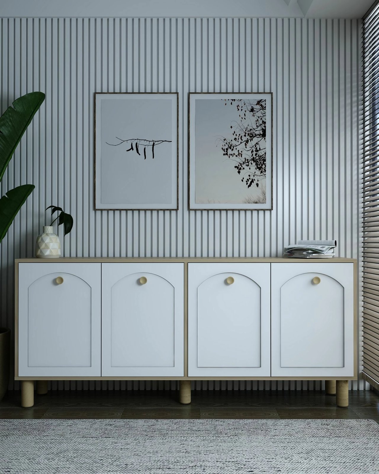 Konsolë Skye Decor, model i thjeshtë KX180 Bohem, ngjyrë lis safir dhe e bardhë