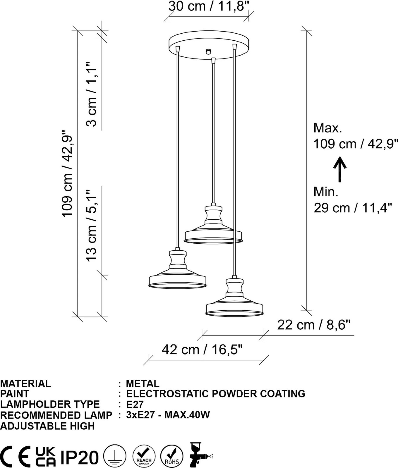 Llambë tavani Opviq, Gullu, ngjyrë ari, 3 copë