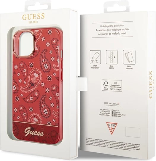 Mbështjellës Guess Bandana Paisley për iPhone 14 Plus 6.7", i kuq, hardcase